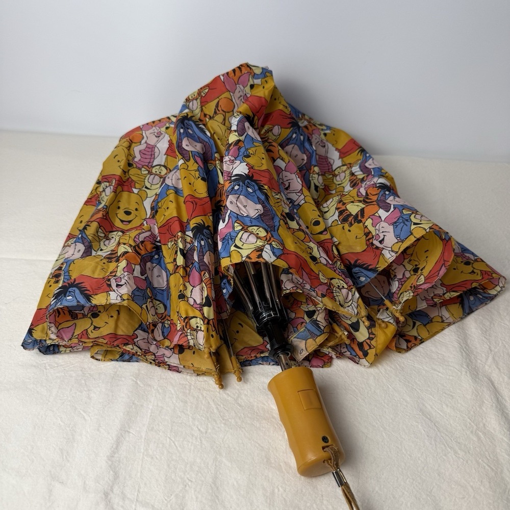 VTG Winnie The Pooh And Friends Folding Push Button Umbrella All Over‎ Print - Picture 2 of 10